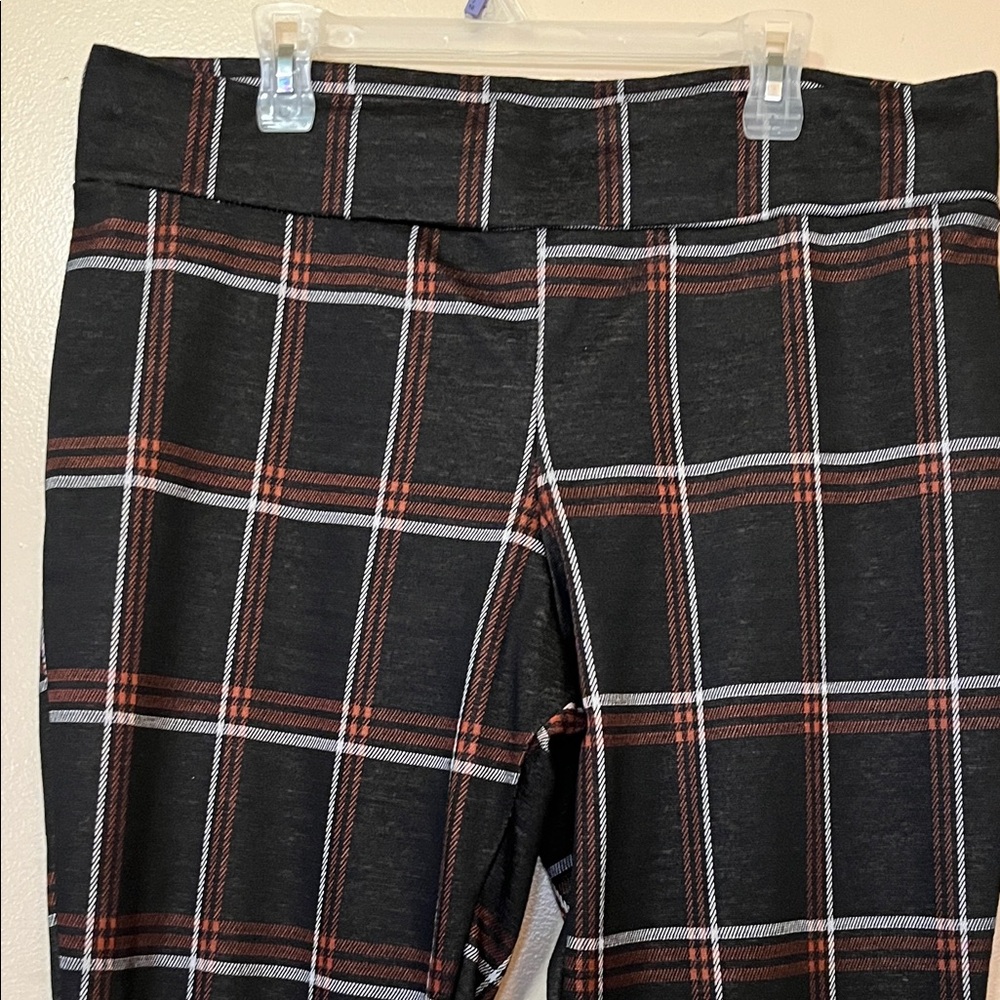 Rainbow Black Plaid Leggings with Rust and White Stripes